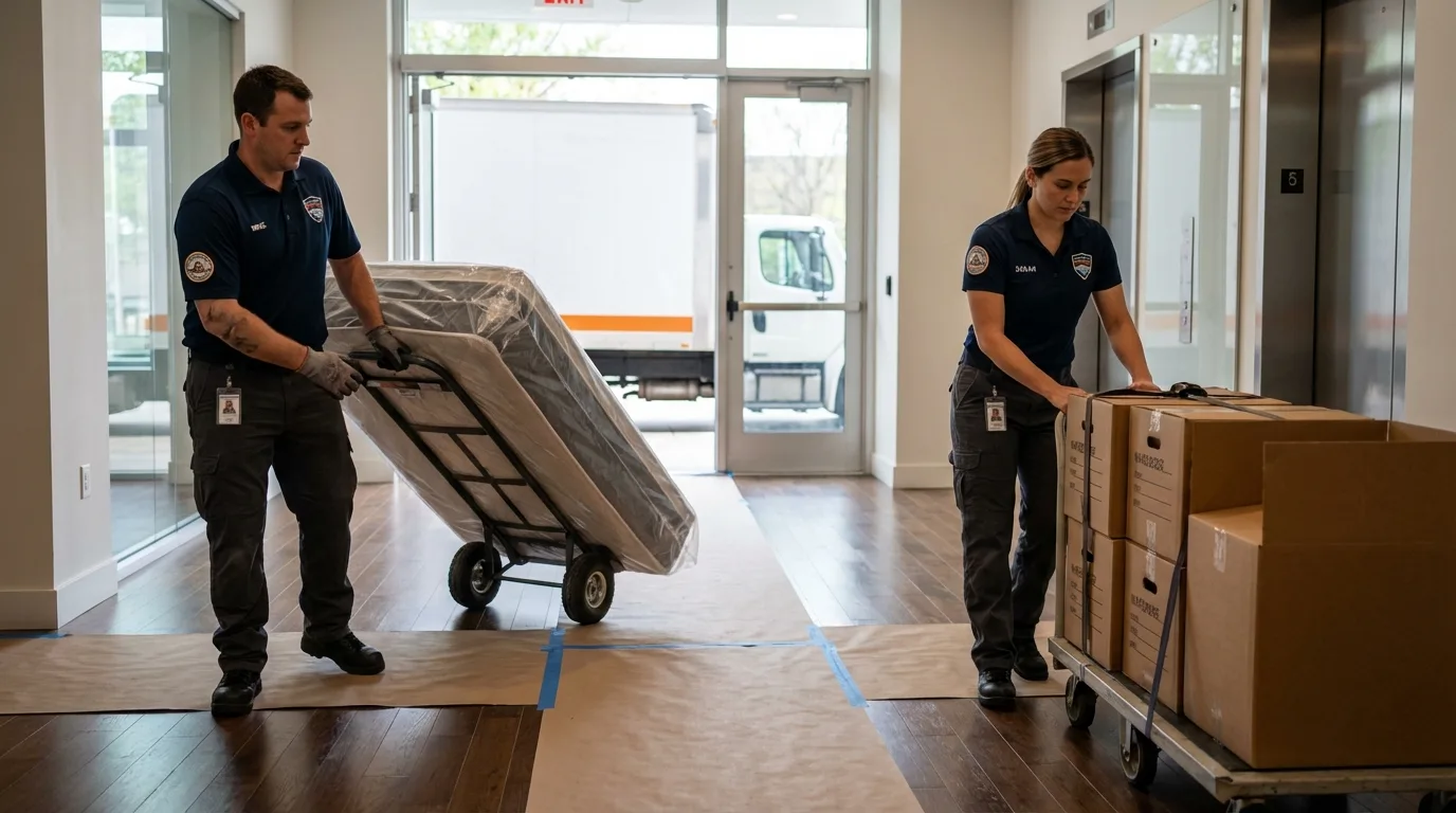 Professional apartment movers loading elevator in Clancy, MT